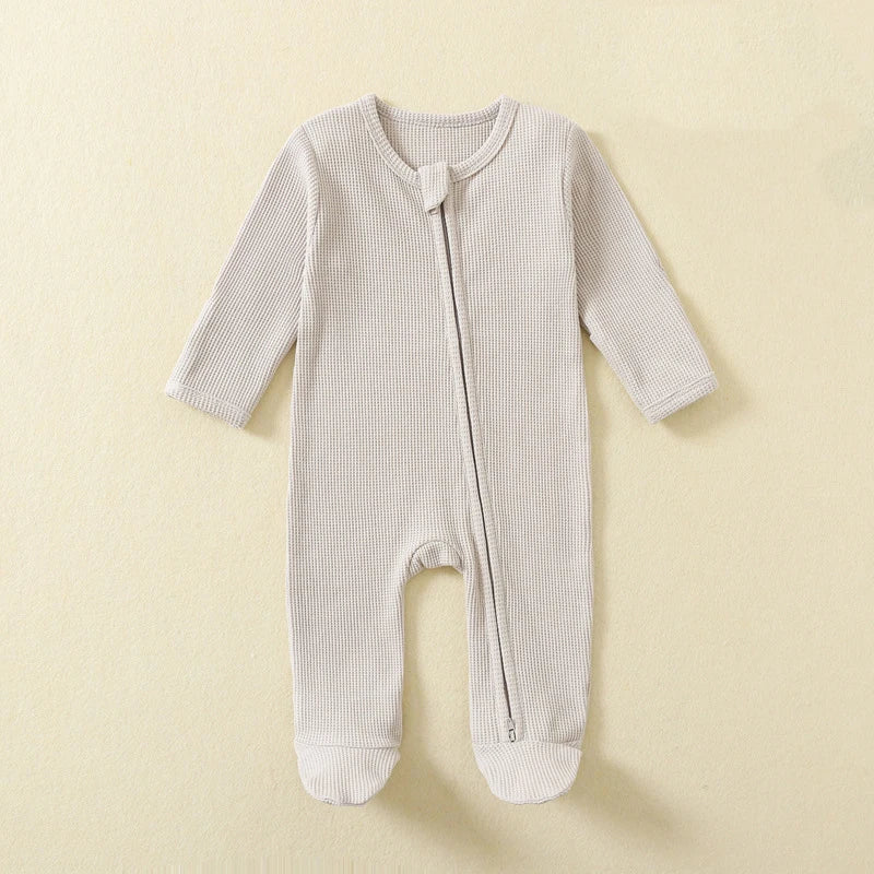 Organic Cotton Baby Waffle Romper – Footed, Long-Sleeve, Zipper Closure