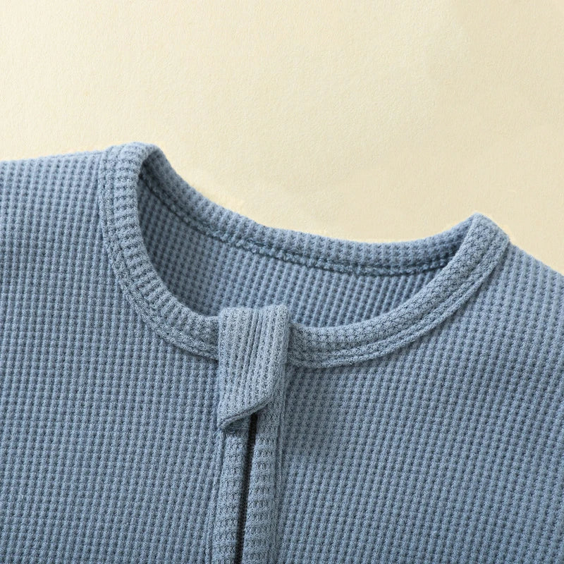 Organic Cotton Baby Waffle Romper – Footed, Long-Sleeve, Zipper Closure