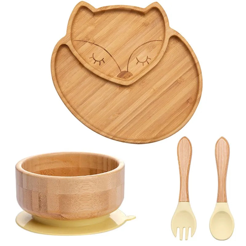 Bamboo Safety Set: Suction Baby Bowls, Plates, and Spoon/Fork Bamboo Safety Set: Suction Baby Bowls, Plates, and Spoon/Fork HuggingBub 