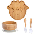 Bamboo Safety Set: Suction Baby Bowls, Plates, and Spoon/Fork Bamboo Safety Set: Suction Baby Bowls, Plates, and Spoon/Fork HuggingBub Lamb White Safety Set 