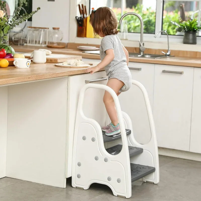 3-Step Toddler Stool with Handles – Montessori Learning Tower for Kitchen & Bathroom