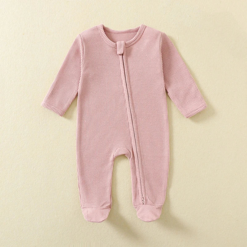 Organic Cotton Baby Waffle Romper – Footed, Long-Sleeve, Zipper Closure