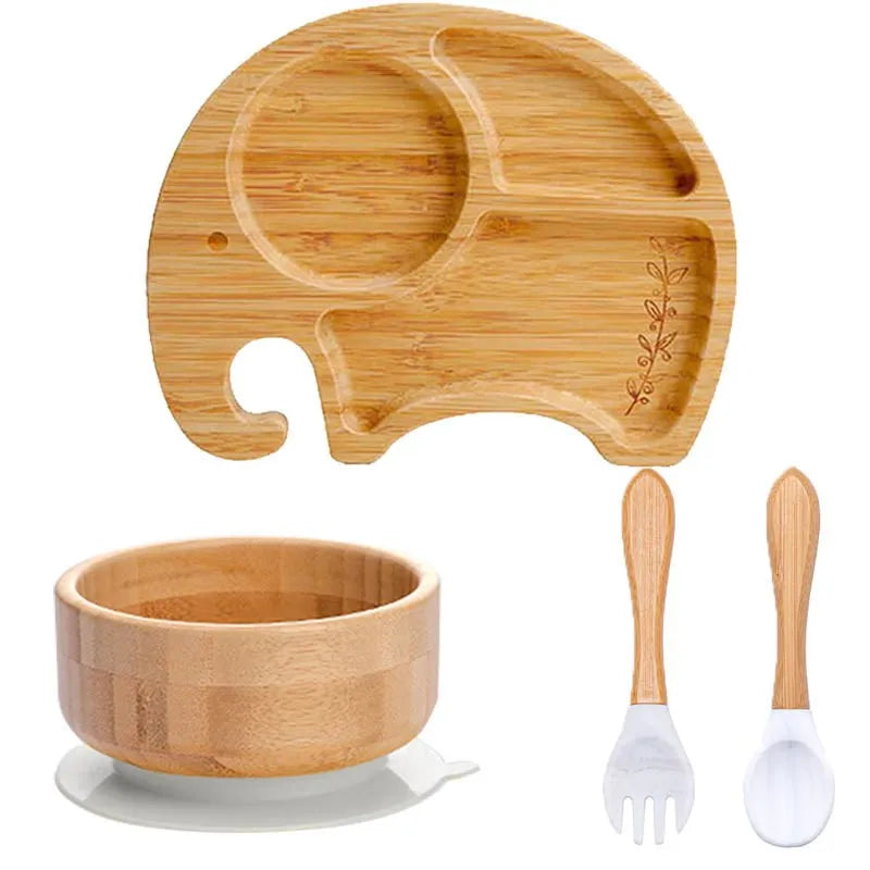 Bamboo Safety Set: Suction Baby Bowls, Plates, and Spoon/Fork Bamboo Safety Set: Suction Baby Bowls, Plates, and Spoon/Fork HuggingBub 