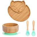 Bamboo Safety Set: Suction Baby Bowls, Plates, and Spoon/Fork Bamboo Safety Set: Suction Baby Bowls, Plates, and Spoon/Fork HuggingBub Fox Green Safety Set 