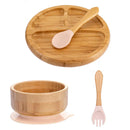 Bamboo Safety Set: Suction Baby Bowls, Plates, and Spoon/Fork Bamboo Safety Set: Suction Baby Bowls, Plates, and Spoon/Fork HuggingBub 