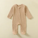 Organic Cotton Baby Waffle Romper – Footed, Long-Sleeve, Zipper Closure