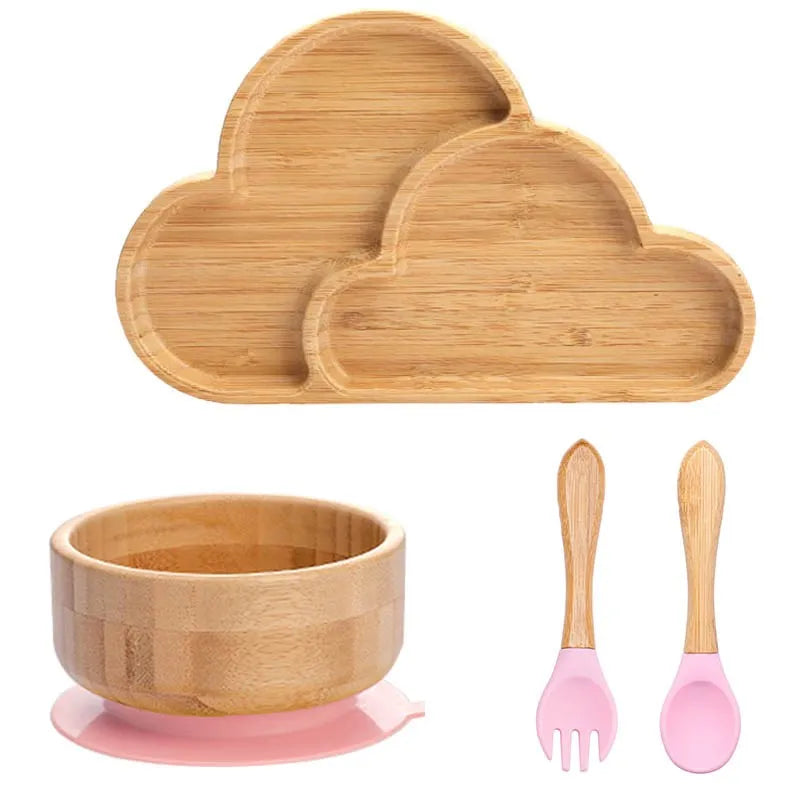Bamboo Safety Set: Suction Baby Bowls, Plates, and Spoon/Fork Bamboo Safety Set: Suction Baby Bowls, Plates, and Spoon/Fork HuggingBub 